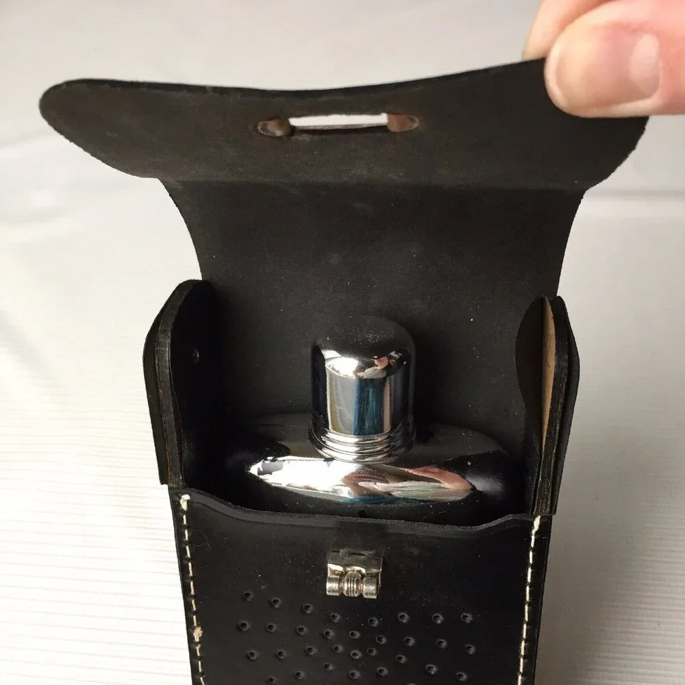Decoy Transistor Radio Leather Case w Original Hidden Liquor Glass Flask Vintage